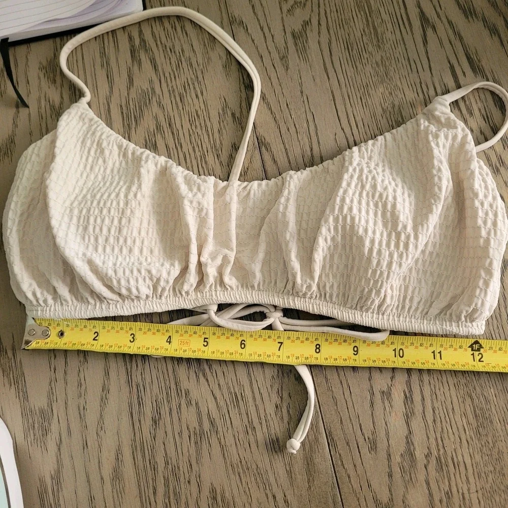 Hollister Swim Top Beige Textured Criss Cross Tie Back Women's Sz M Summer